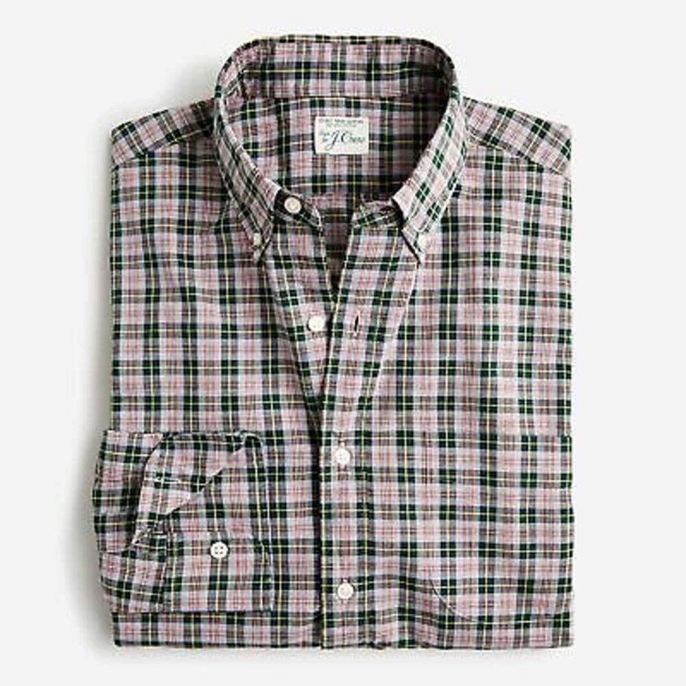 J. Crew Slim Fit Organic Cotton Poplin Shirt Men's Small Gray Plaid Secret Wash